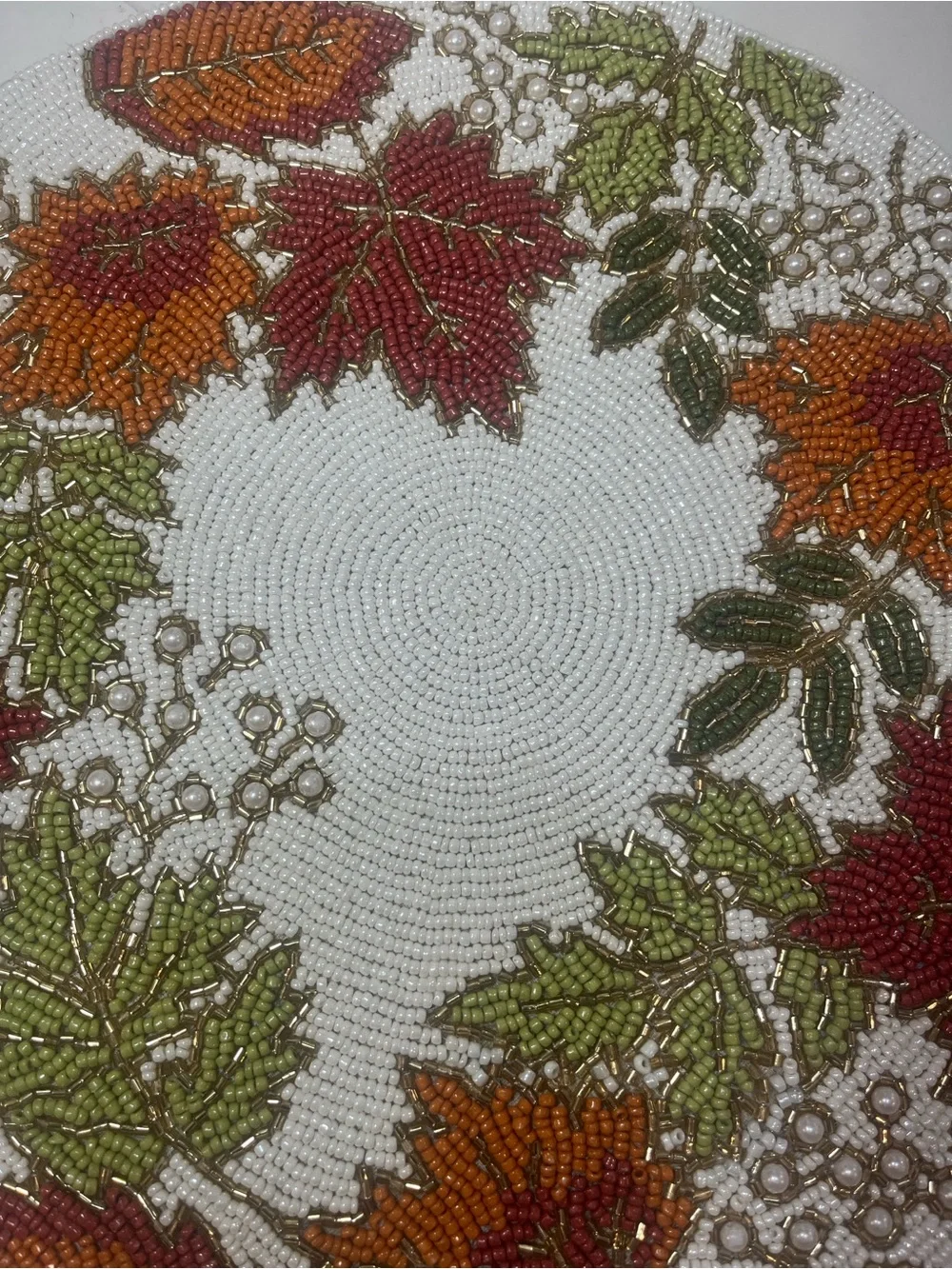 Tahari FALL LEAVES Beaded Placemat Charger 14” Multicolor Fall Thanksgiving NEW